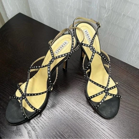 Versace Black rhinestone embellished heels 38/7 - Picture 8 of 12